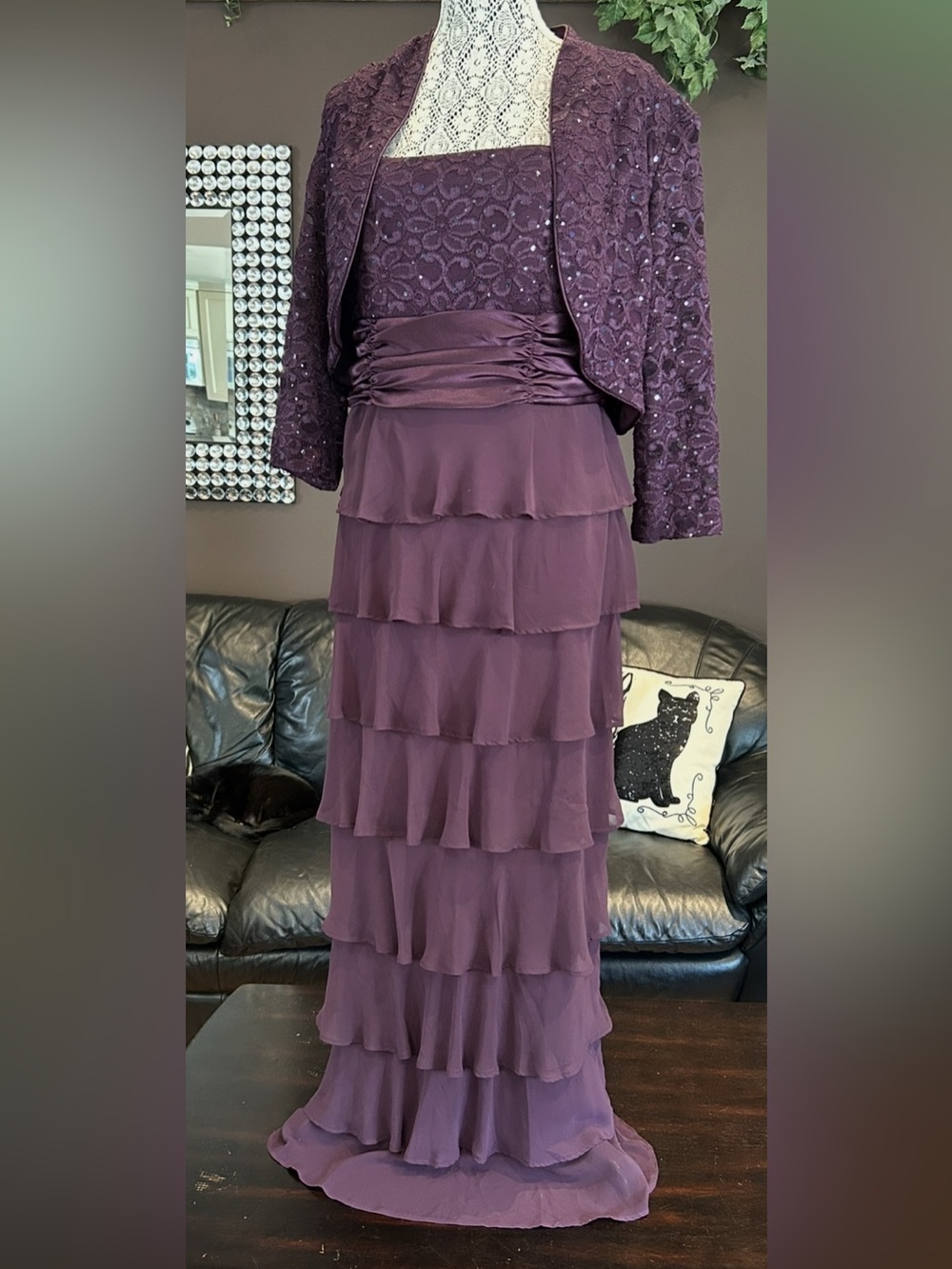 Elegant Purple Tiered Ruffle Evening Dress Mother of the Bride